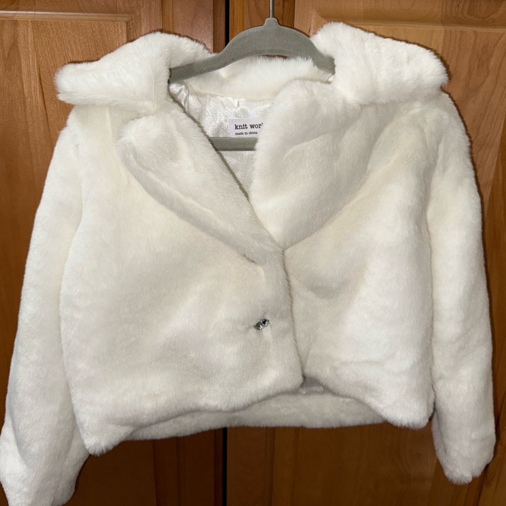 Knitworks White Plush Winter Jacket Cozy Casual Wear